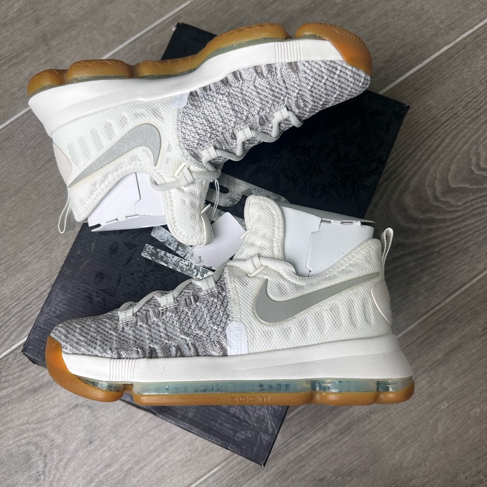 Nike KD 9 White and Gray Sneakers with Gum Sole